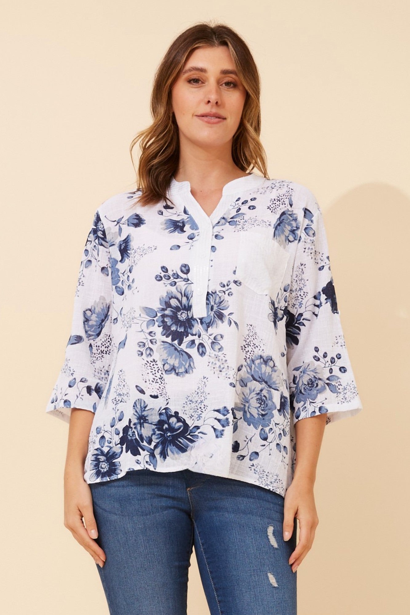 ROSETTA FLORAL TOP (Multi Blue)
