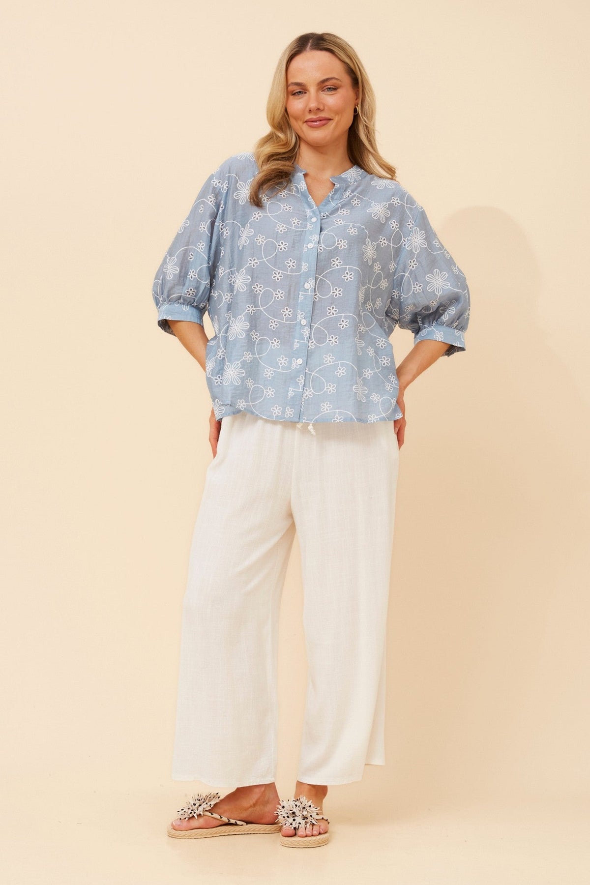 BELINA FLORAL SHIRT (Skylight)