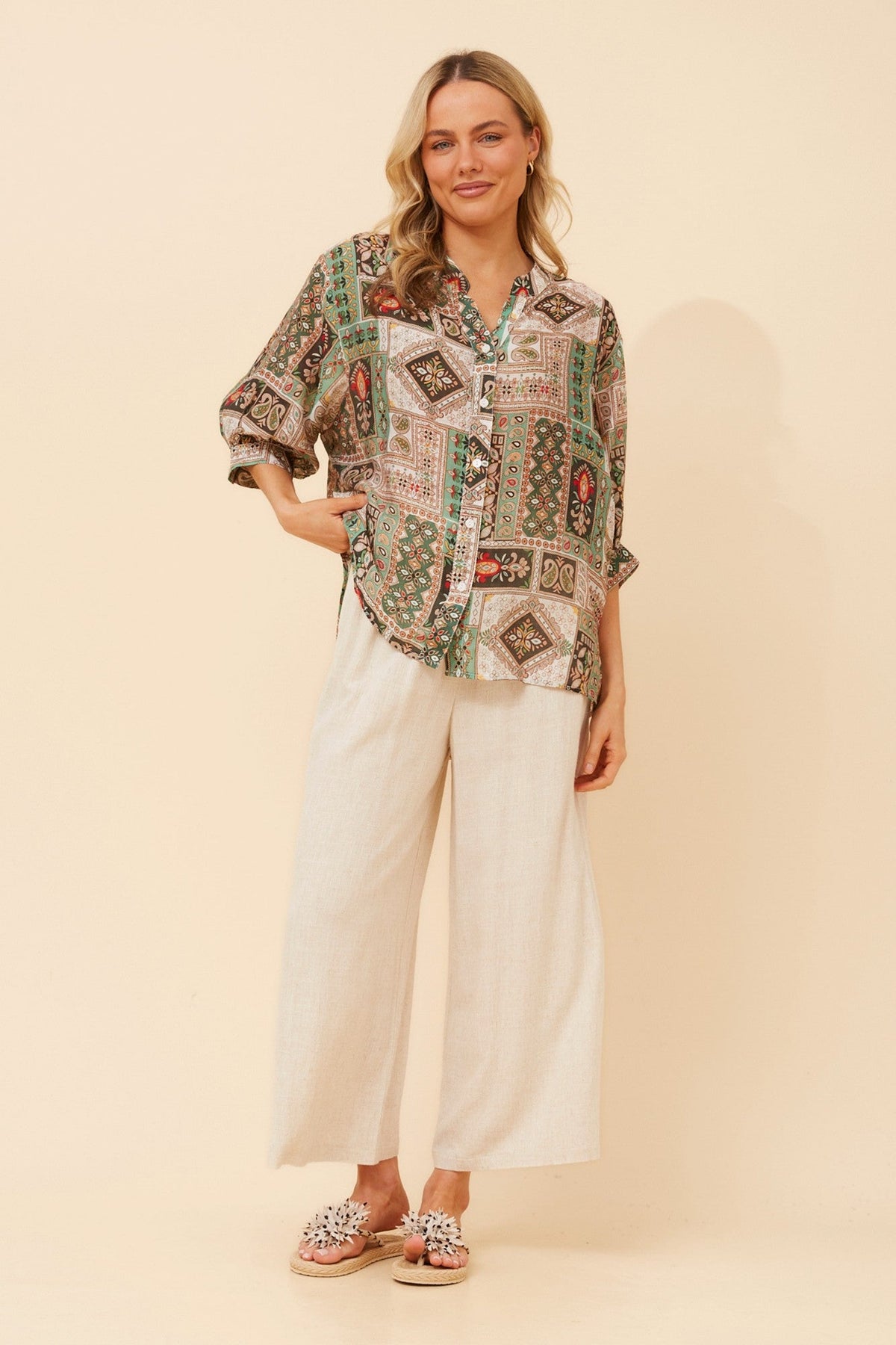 BELINA PATCHWORK PRINT (Multi Green)