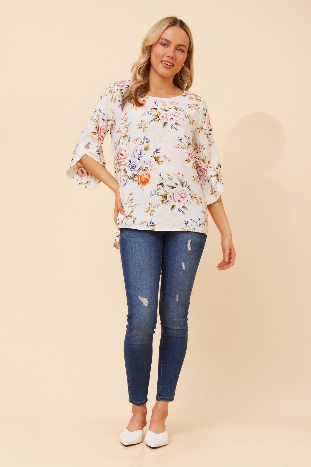 SAMANTHA FLORAL TOP (White)