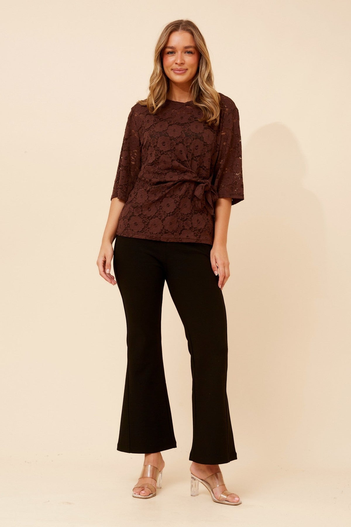 Caroline Morgan Australia WAILANI LACE TOP (Chocolate)