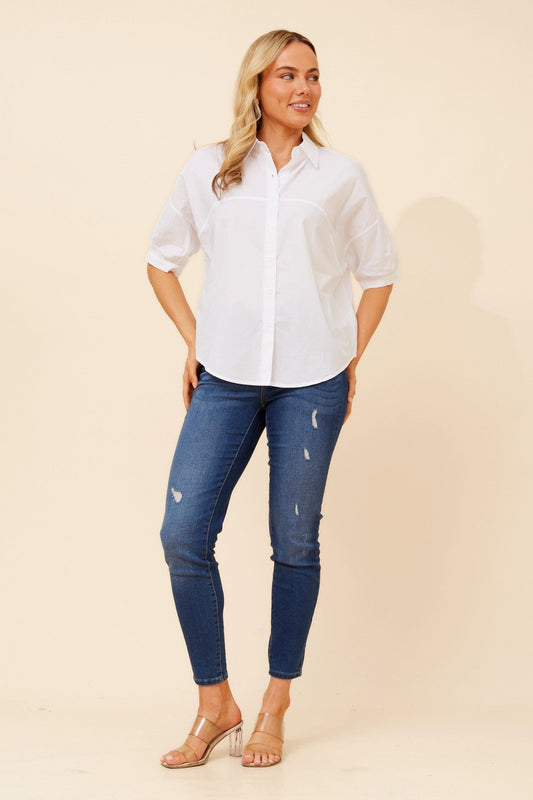 Image of Shirts. Product name - WENDI SOLID SHIRT in White colour by brand - Caroline Morgan Australia