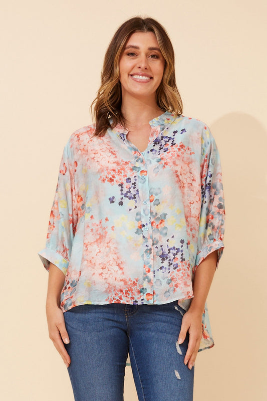 Image of Shirts. Product name - BELINA FLORAL SHIRT in Multi Skylight colour by brand - Caroline Morgan Australia
