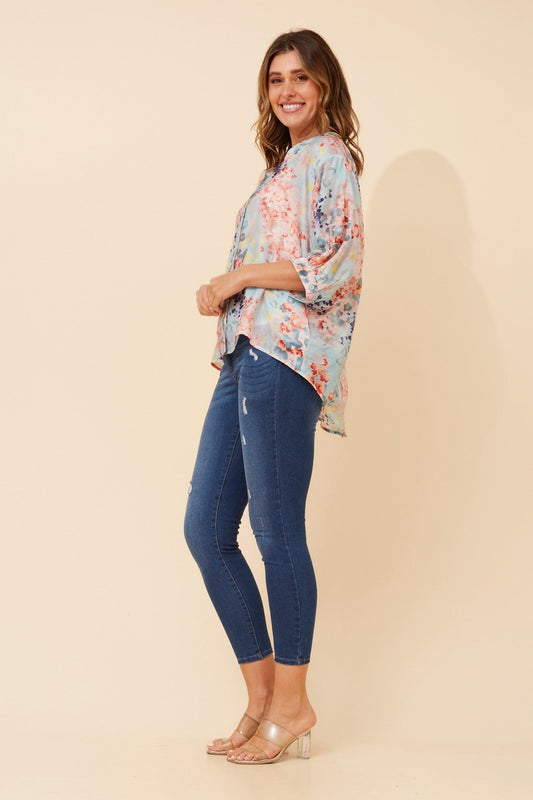 Caroline Morgan Australia BELINA FLORAL SHIRT (Multi Skylight)
