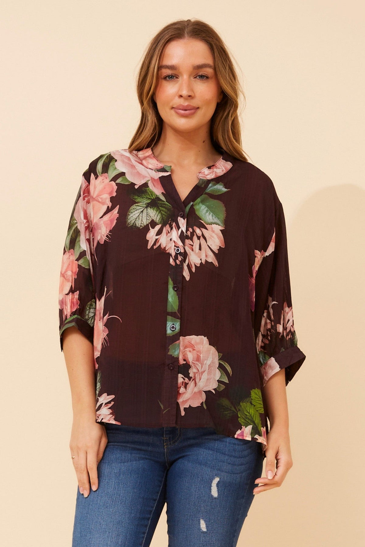 BELINA FLORAL SHIRT (Eggplant)