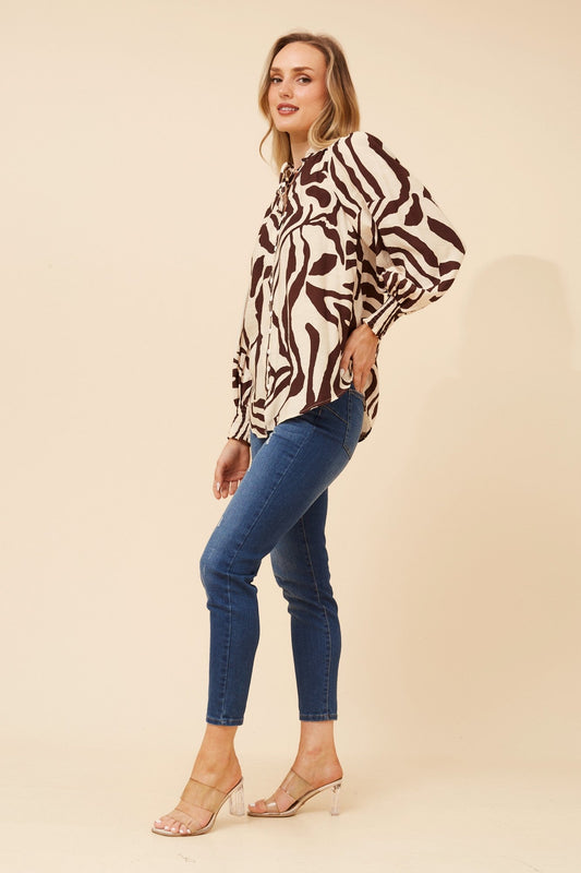 Caroline Morgan Australia FERRIS ABSTRACT PRINT BLOUSE (Chocolate)
