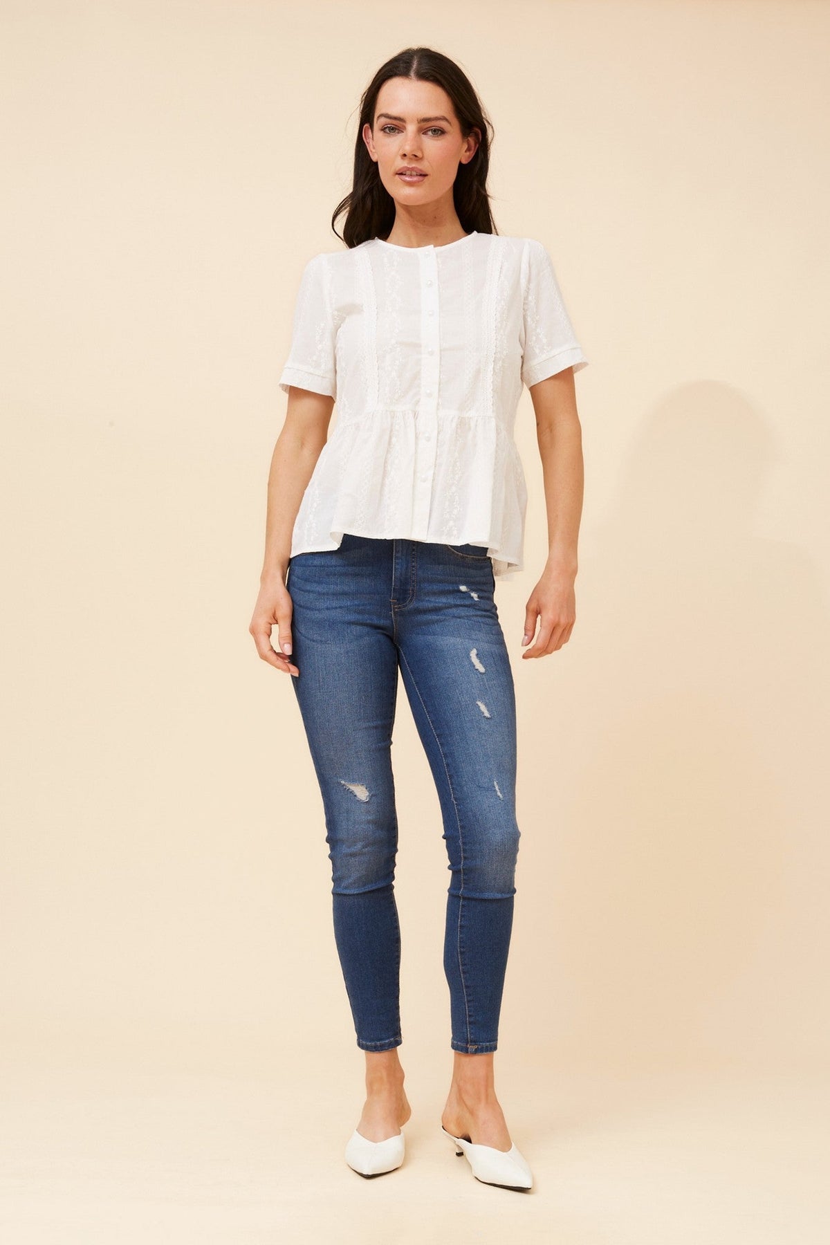Caroline Morgan Australia ANICA EMBROIDERED PEPLUM TOP (White)