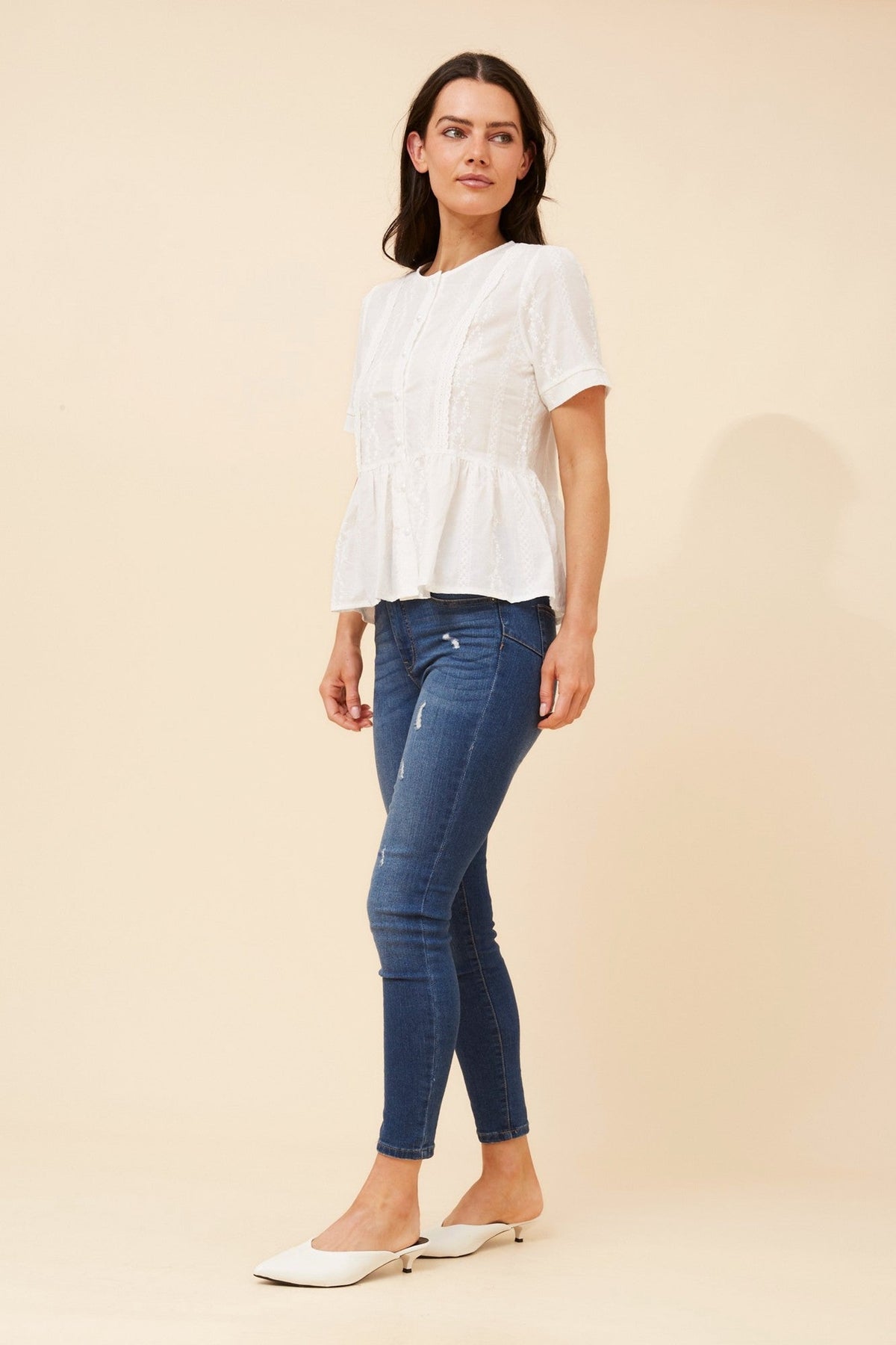 Caroline Morgan Australia ANICA EMBROIDERED PEPLUM TOP (White)