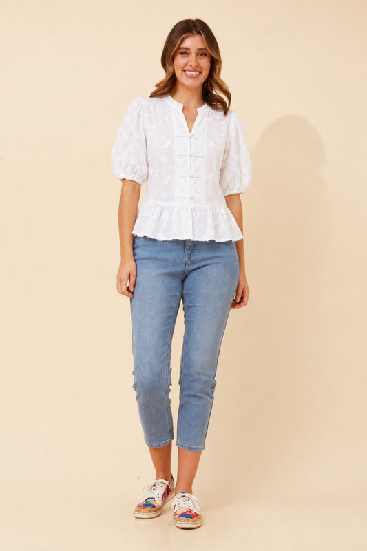 Caroline Morgan Australia WITLEE EMBROIDERED PEPLUM TOP (Blue)