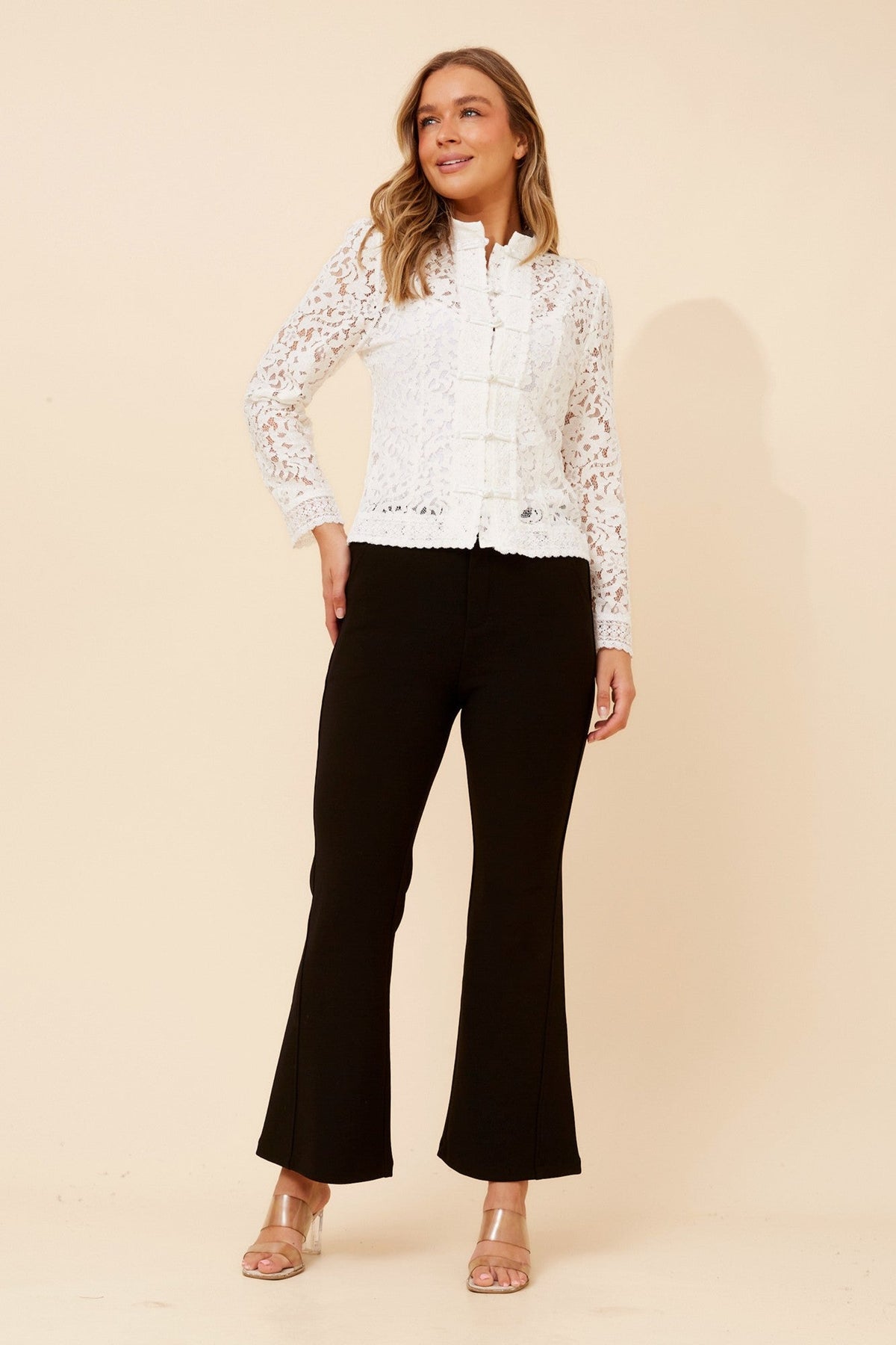 Image of Shirts. Product name - YANET LACE SHIRT in White colour by brand - Caroline Morgan Australia