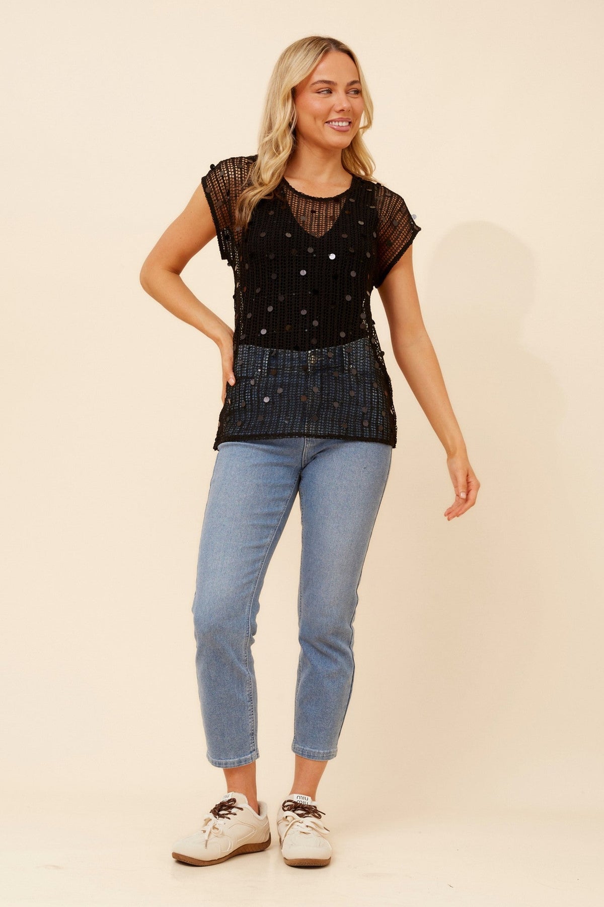 Caroline Morgan Australia WENDEY SEQUINS TOP (Black)