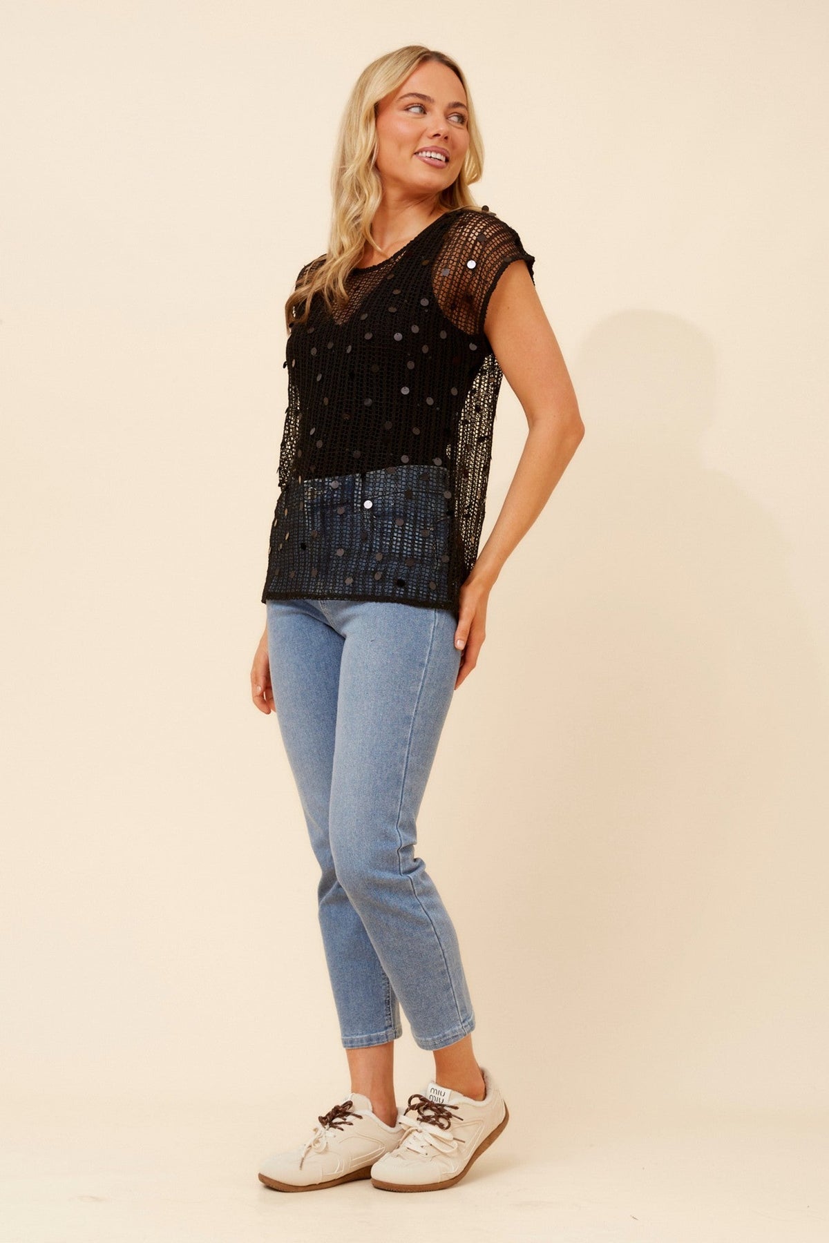 Caroline Morgan Australia WENDEY SEQUINS TOP (Black)