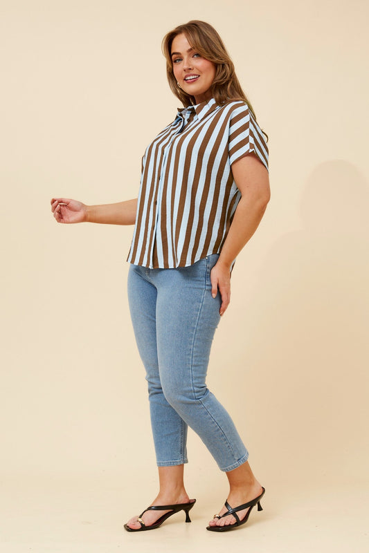 Caroline Morgan Australia DANITA STRIPE PRINT SHIRT (Blue)