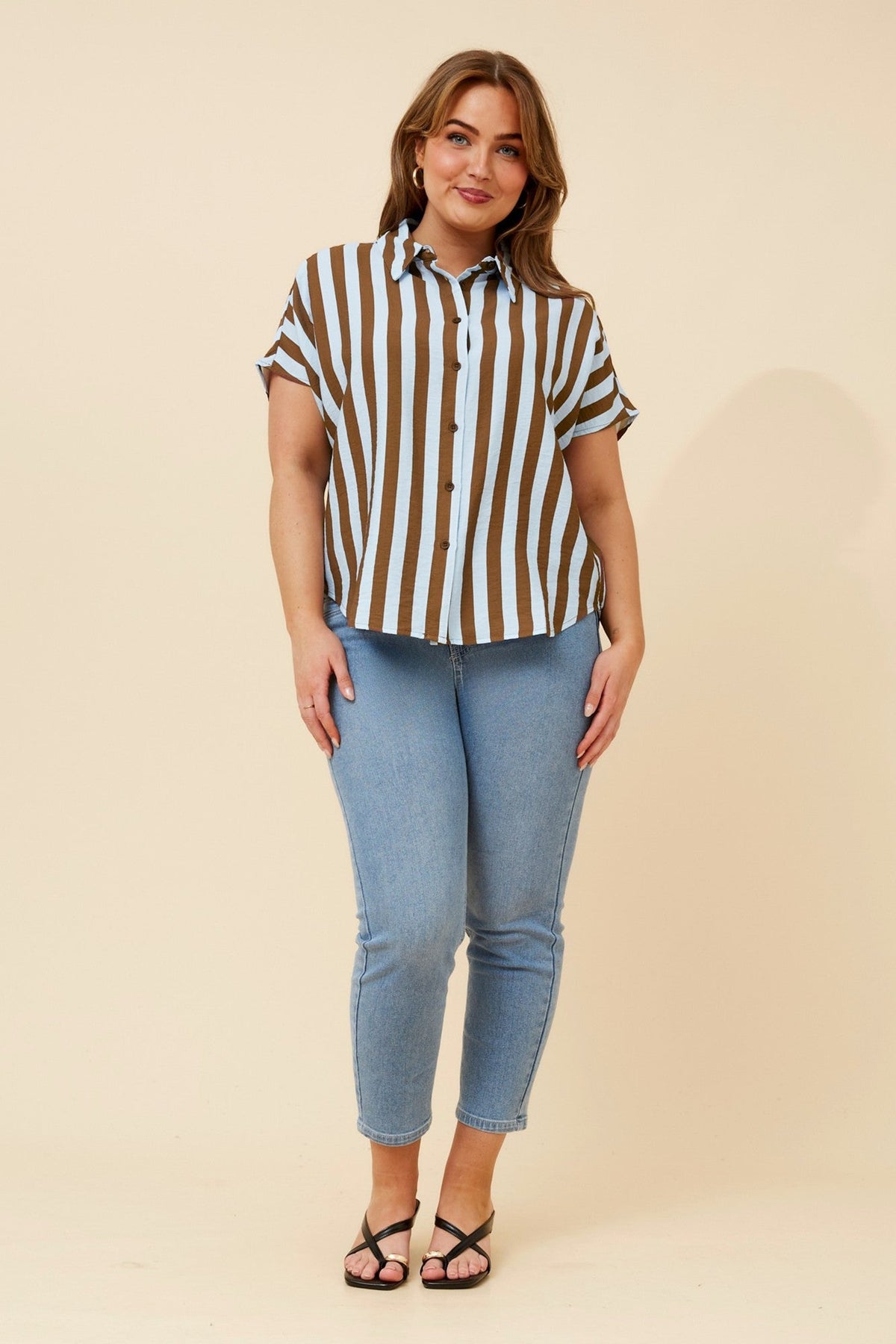 Caroline Morgan Australia DANITA STRIPE PRINT SHIRT (Blue)