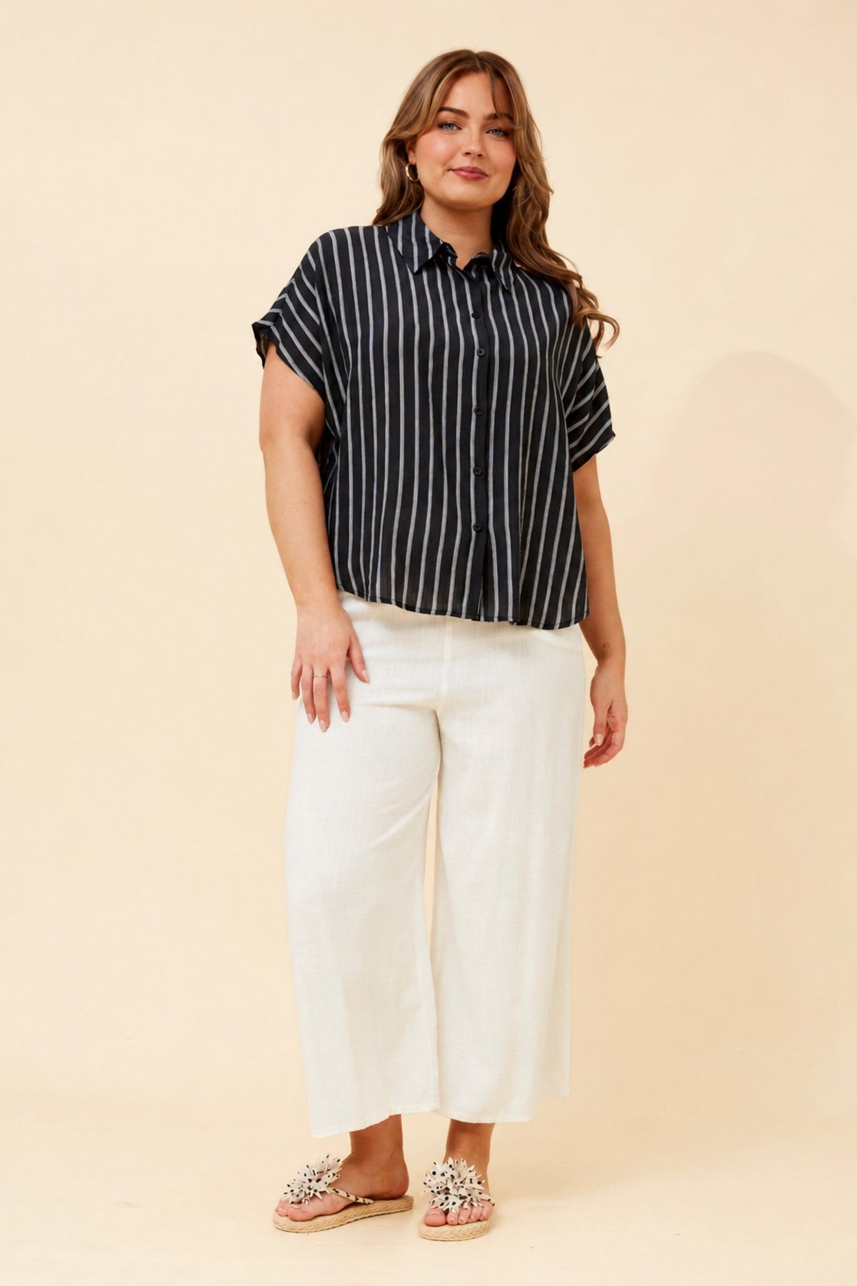 Caroline Morgan Australia DANITA STRIPE PRINT SHIRT (Black)