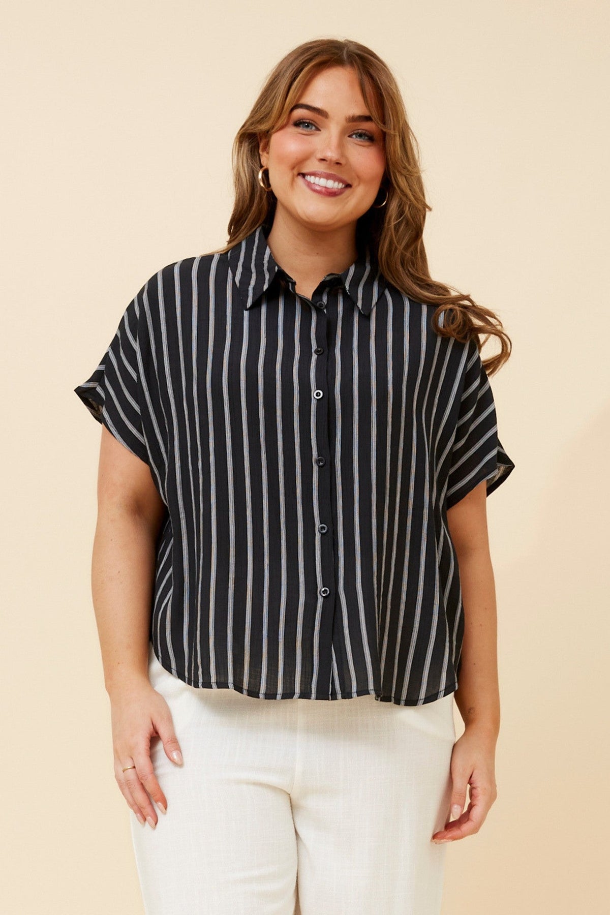 Caroline Morgan Australia DANITA STRIPE PRINT SHIRT (Black)