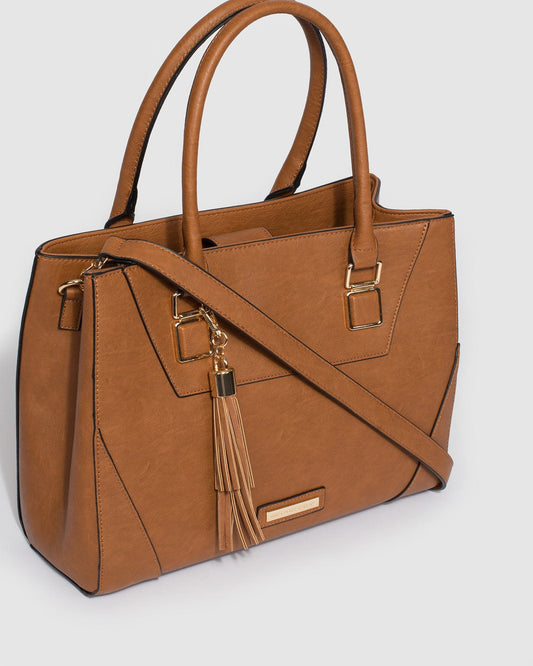 Image of Tote Bags. Productname: Colette Tan Demi Panel Tote Bag in Tan colour by brand - Colette