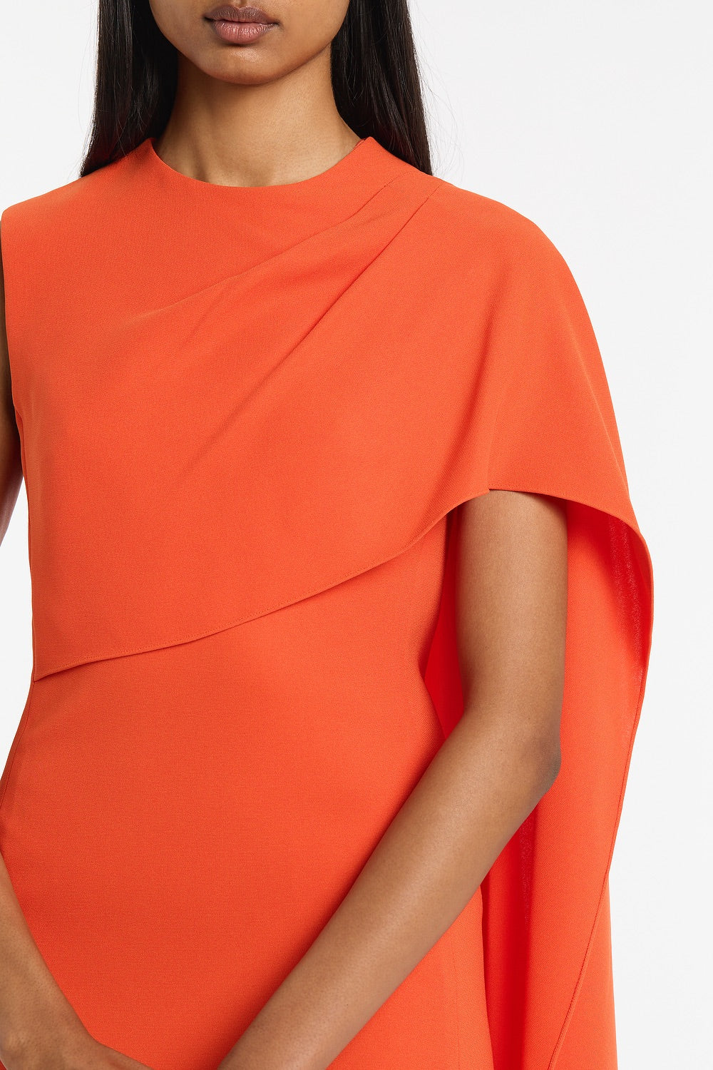 Carla Zampatti Tangerine Crepe Cascade Dress (Orange)