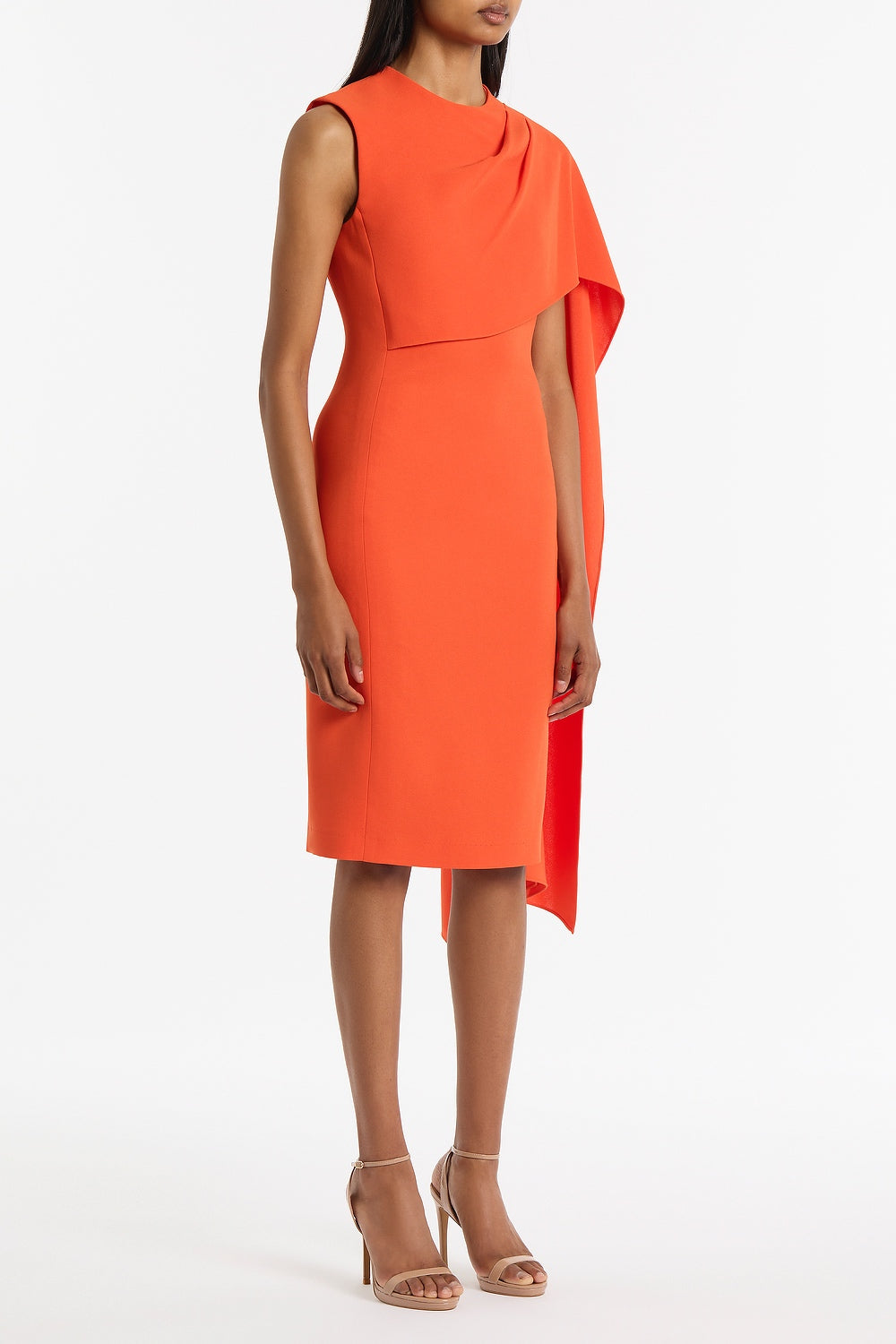 Carla Zampatti Tangerine Crepe Cascade Dress (Orange)