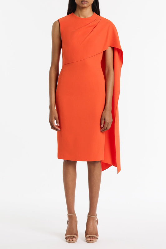 Image of Dresses. Product name - Tangerine Crepe Cascade Dress in Orange colour by brand - Carla Zampatti