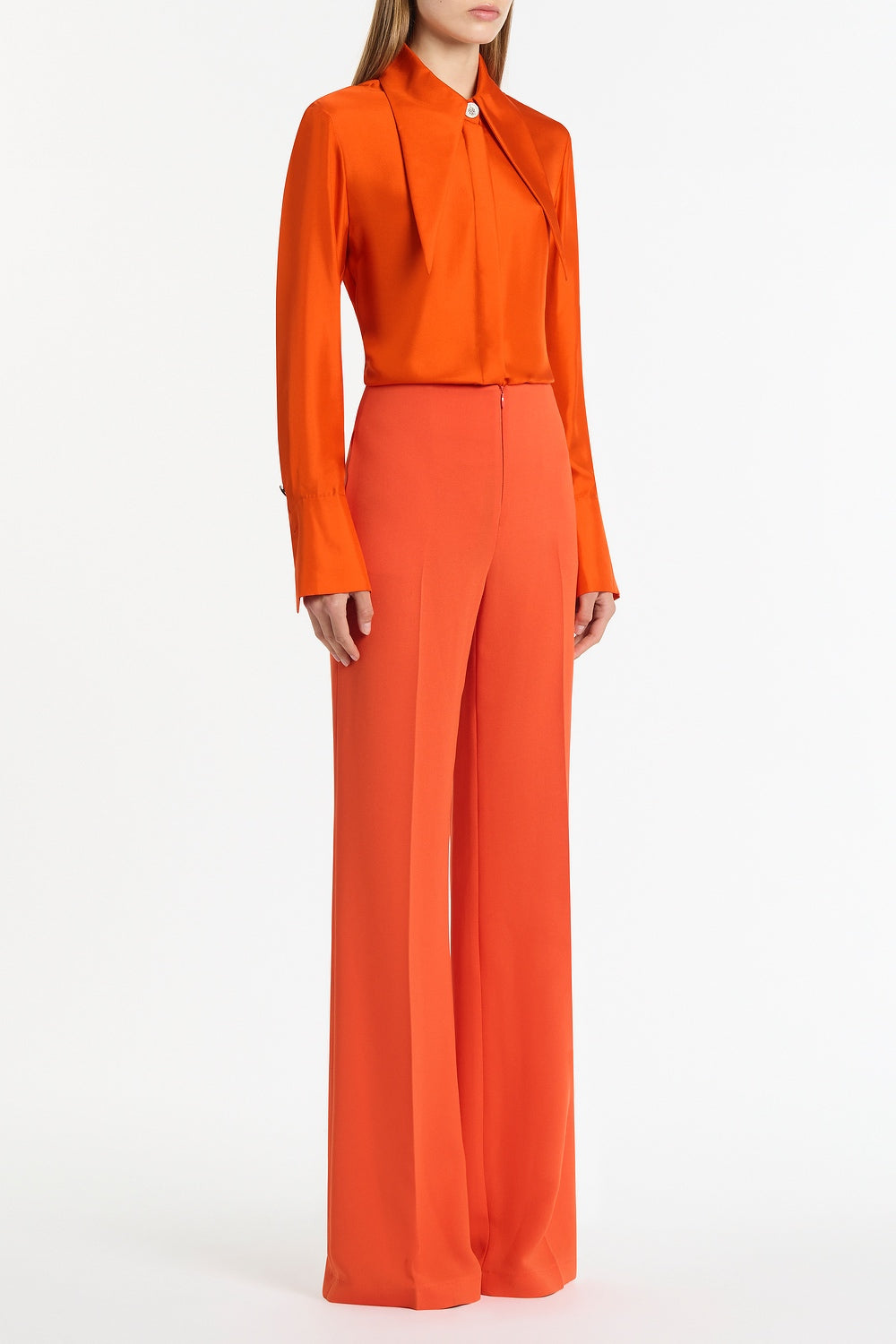 Carla Zampatti Tangerine Silk Twill Long Collar Shirt (Orange)