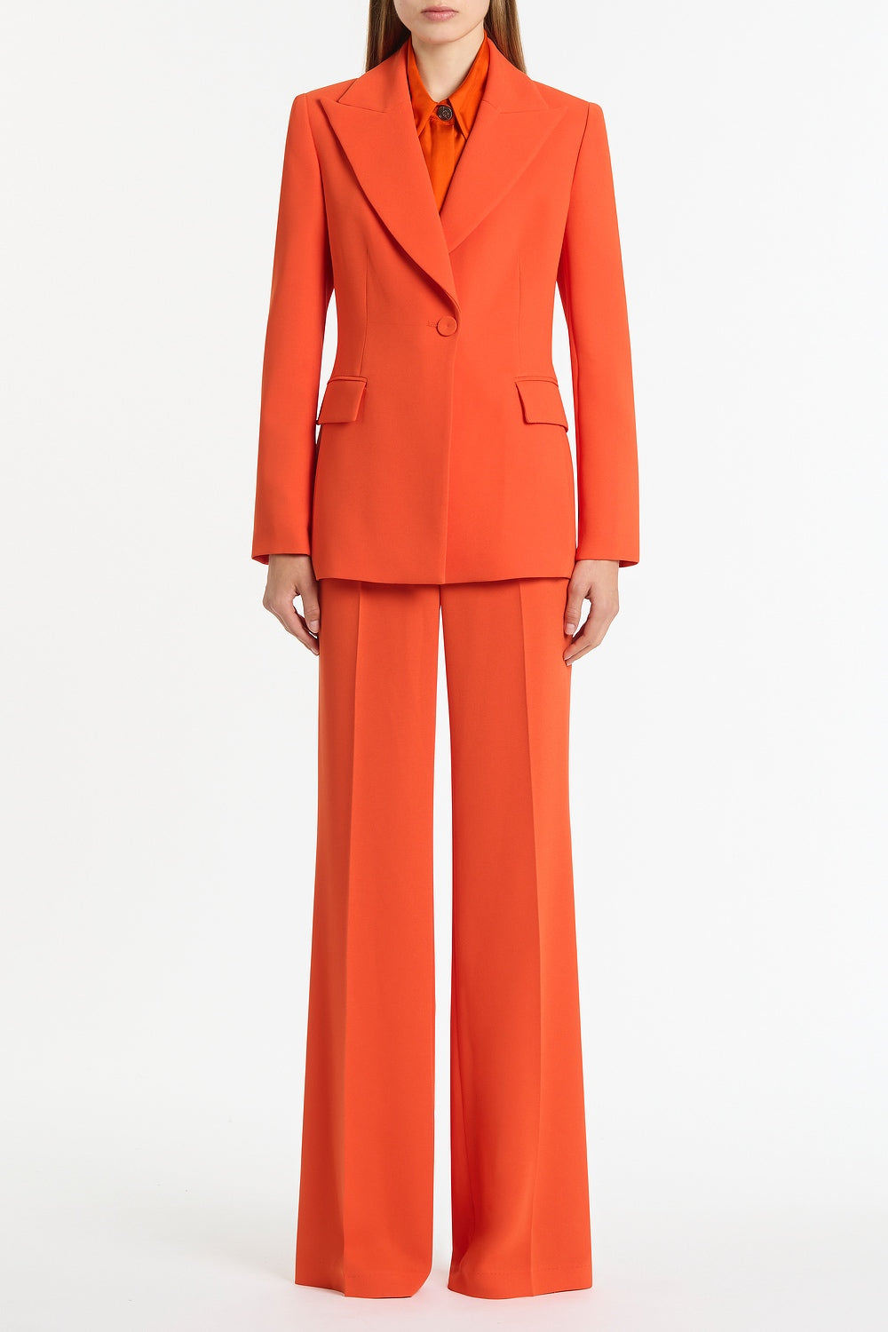 Carla Zampatti Tangerine Silk Twill Long Collar Shirt (Orange)