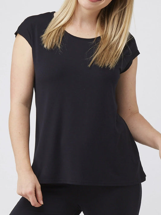 Image of a model wearing Tops. Productname: Tani Flaired Swing Tank in Black colour by brand - Tani