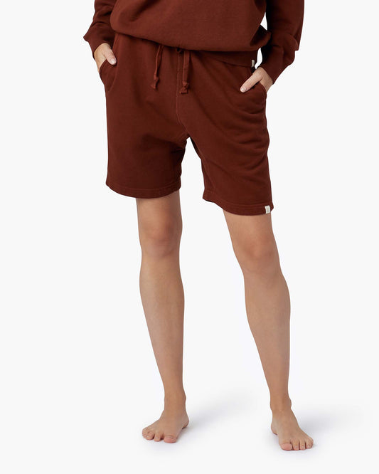 Image of a model wearing Shorts. Productname: Core Short Tannin in Tannin colour by brand - TKEES