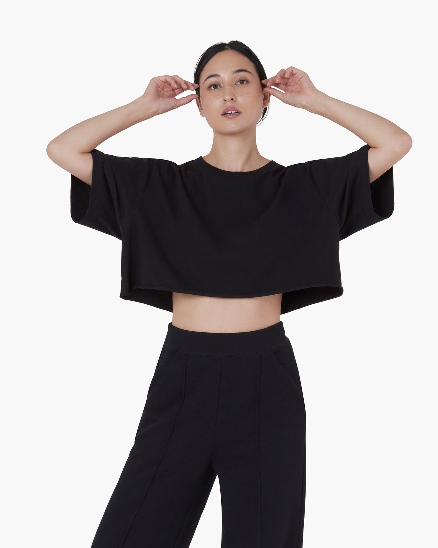 Image of T-Shirts. Productname: Cropped Tee Black in Black colour by brand - TKEES