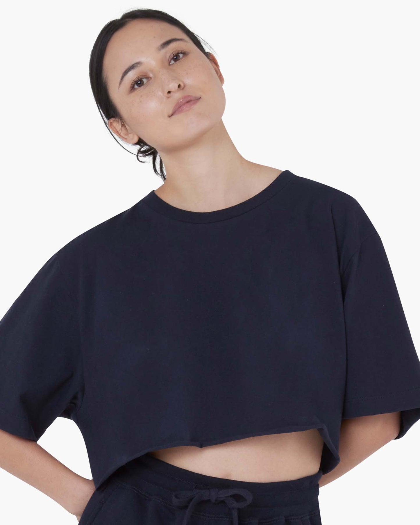Image of T-Shirts. Productname: Cropped Tee Midnight Navy in Midnight Navy colour by brand - TKEES