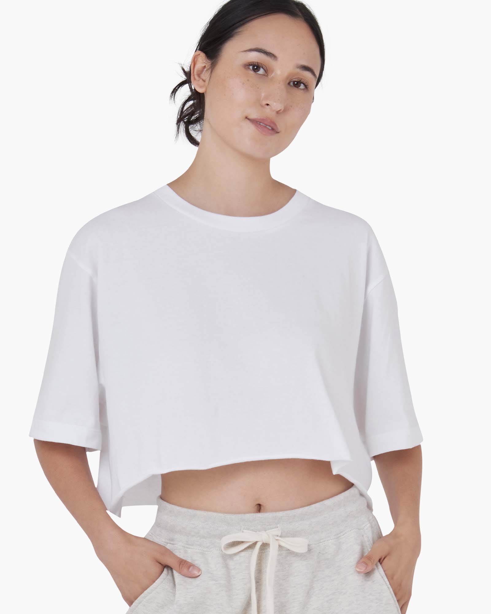 Image of T-Shirts. Productname: Cropped Tee White in White colour by brand - TKEES