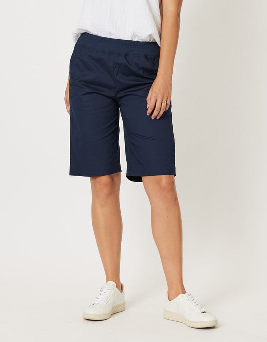Image of a model wearing Shorts. Productname: Santorini Shorts - in Navy colour by brand - Threadz