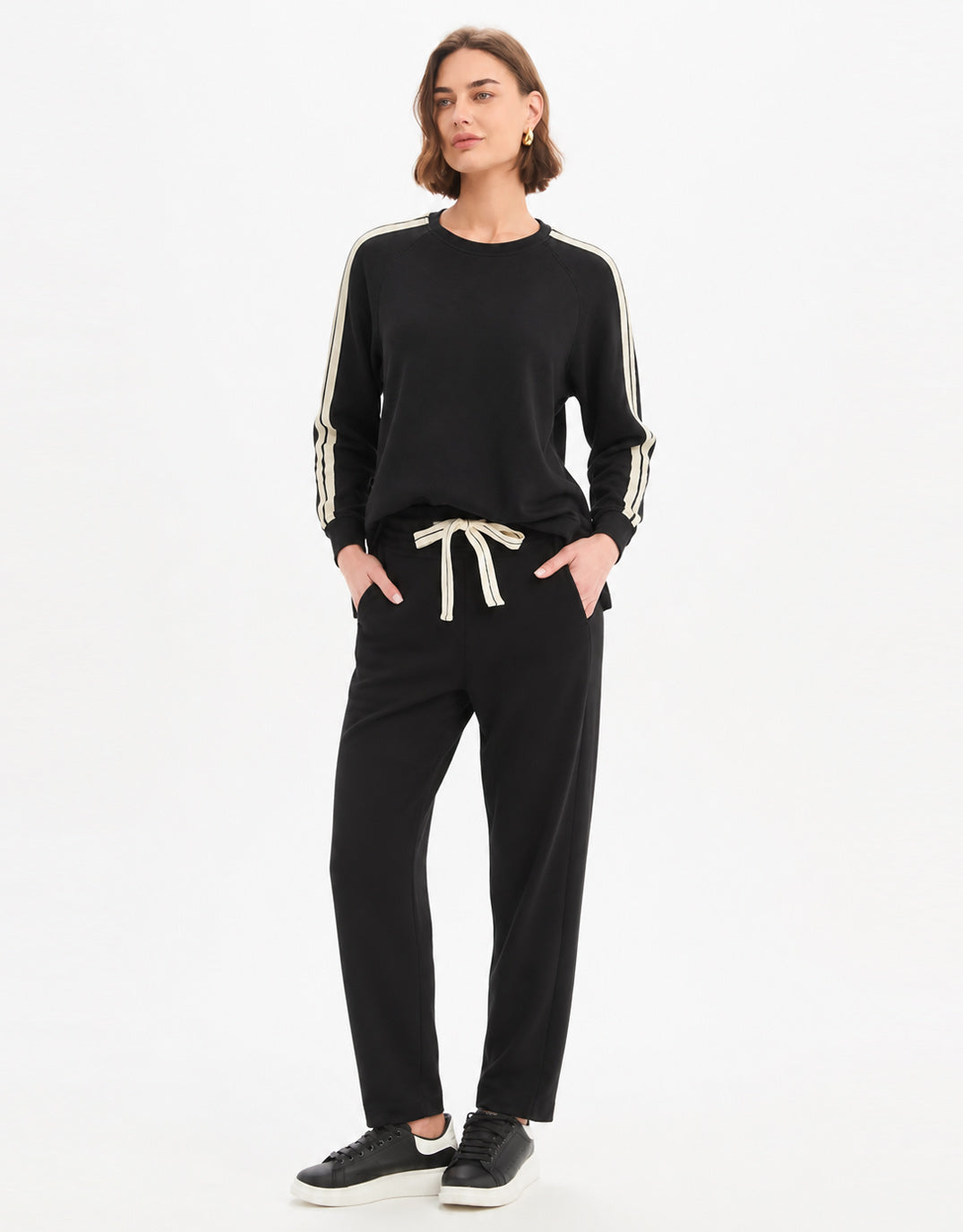 Tirelli Barrel Leg Lounge Pant (Black / Cream Stripe)