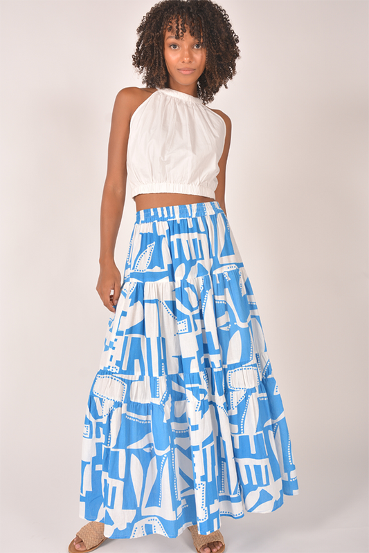 Image of a model wearing Skirts. Productname: Itami Eden Skirt Toureg Blue in Blue colour by brand - Itami Division