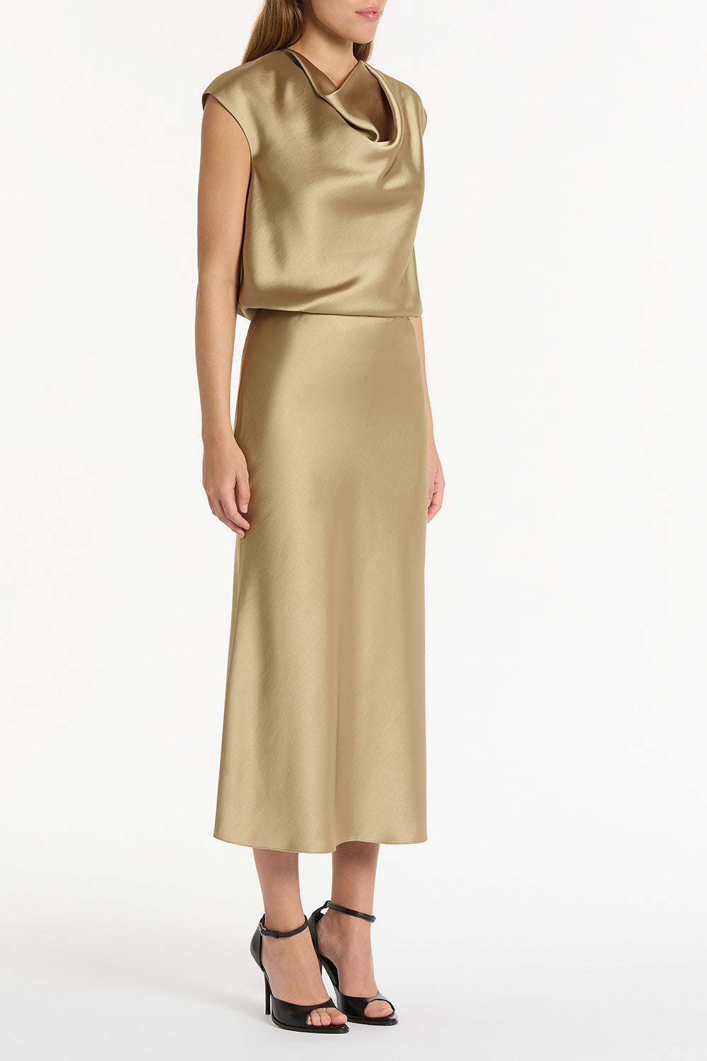Carla Zampatti Tourmaline Satin Cowl Neck Top (Gold)