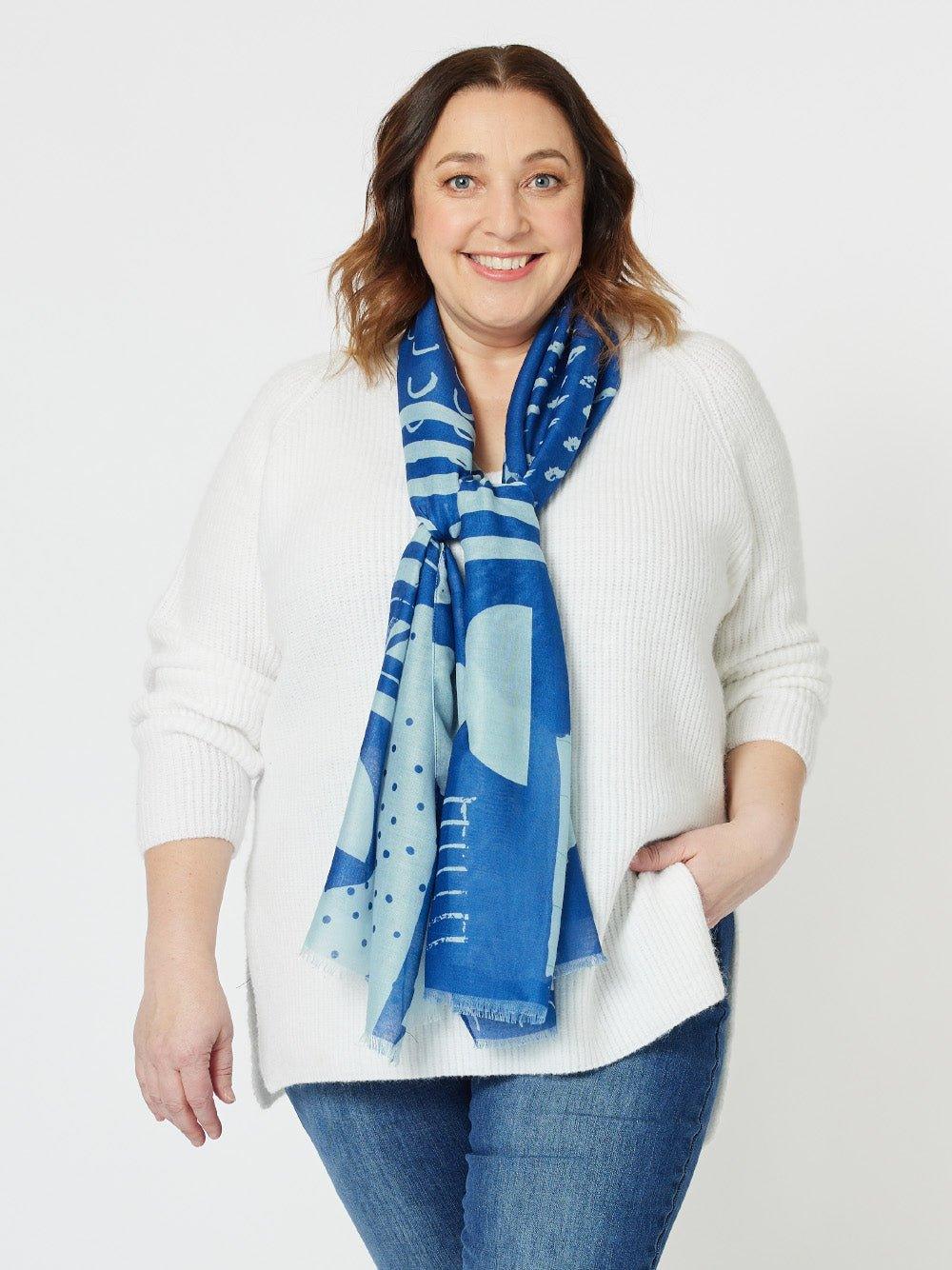 Image of Scarves & Shawls. Product name - Tribal Scarf Blue in Blue colour by brand - Rare Rabbit