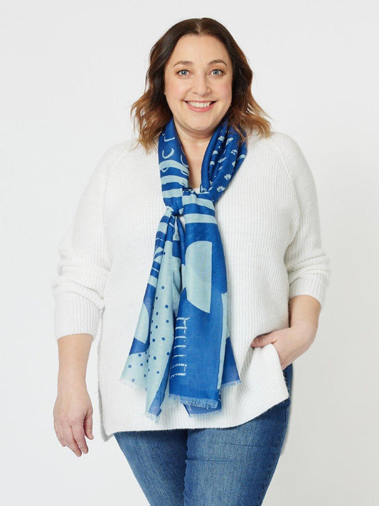 Image of Scarves & Shawls. Product name - Tribal Scarf Blue in Blue colour by brand - Rare Rabbit