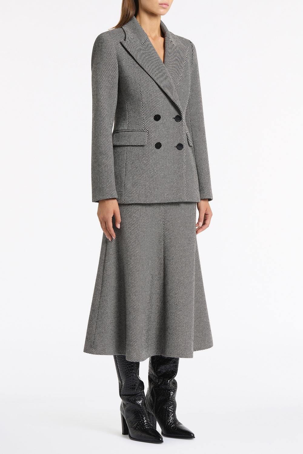 Carla Zampatti Twill Coating Double Breasted Blazer (Grey)