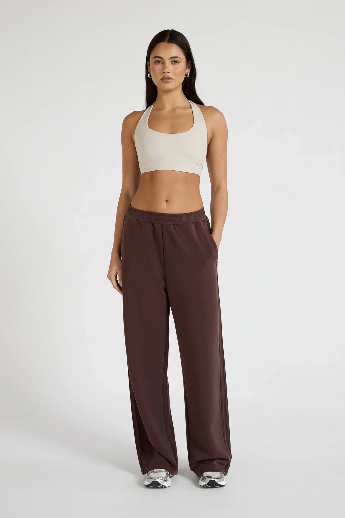 Soft Luxury Pin Tuck Wide Leg Track Pant (Espresso)