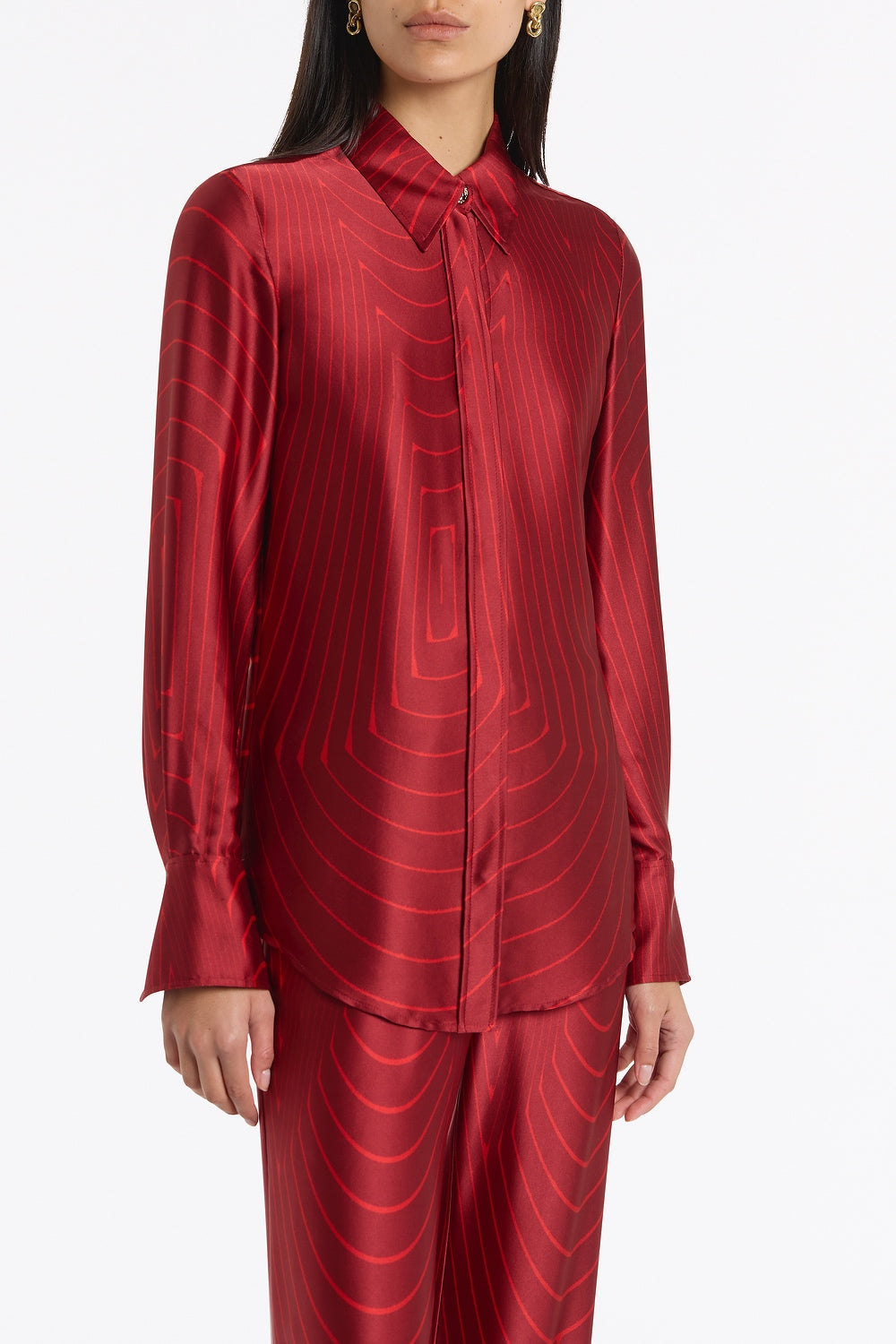 Carla Zampatti Undercurrent Silk Viscose Stretch Classic Blouse (Red)