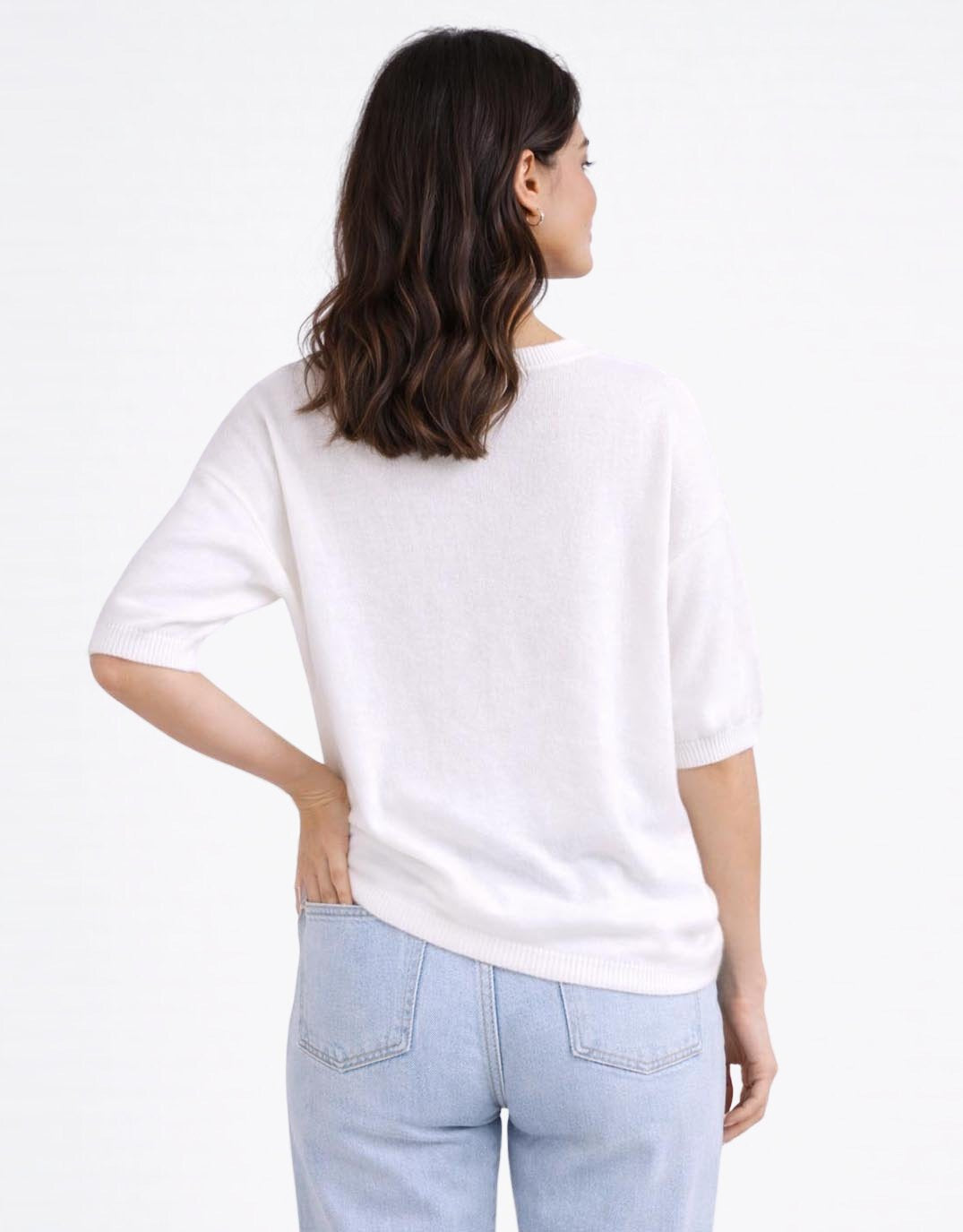 Cotton Knit Tee - (White)