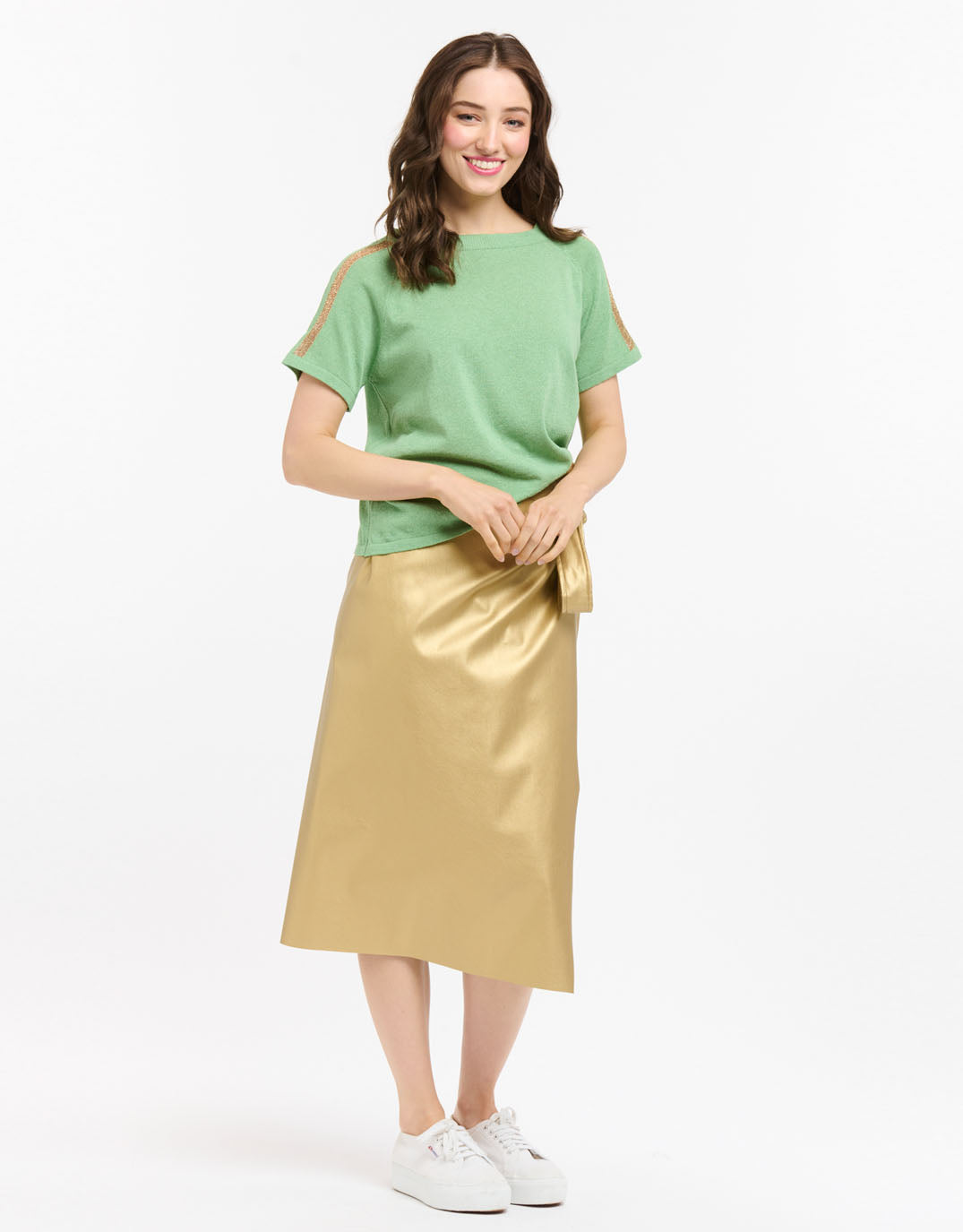 Urban Luxury Lurex Shoulder Sweater (Green/Rose Gold)