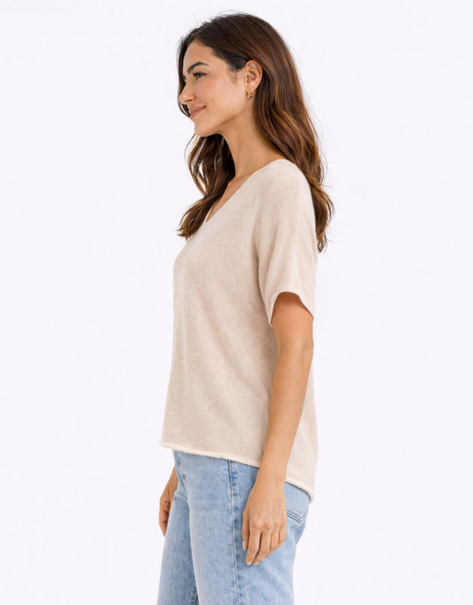 V Neck Tee - (Beige/White)