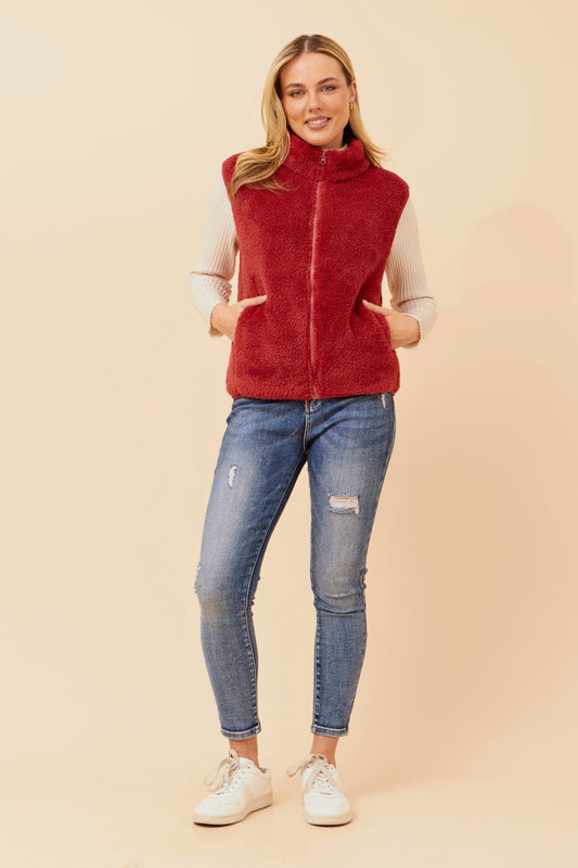 Caroline Morgan Australia ZABRINA FAUX FUR VEST (Cherrywood)