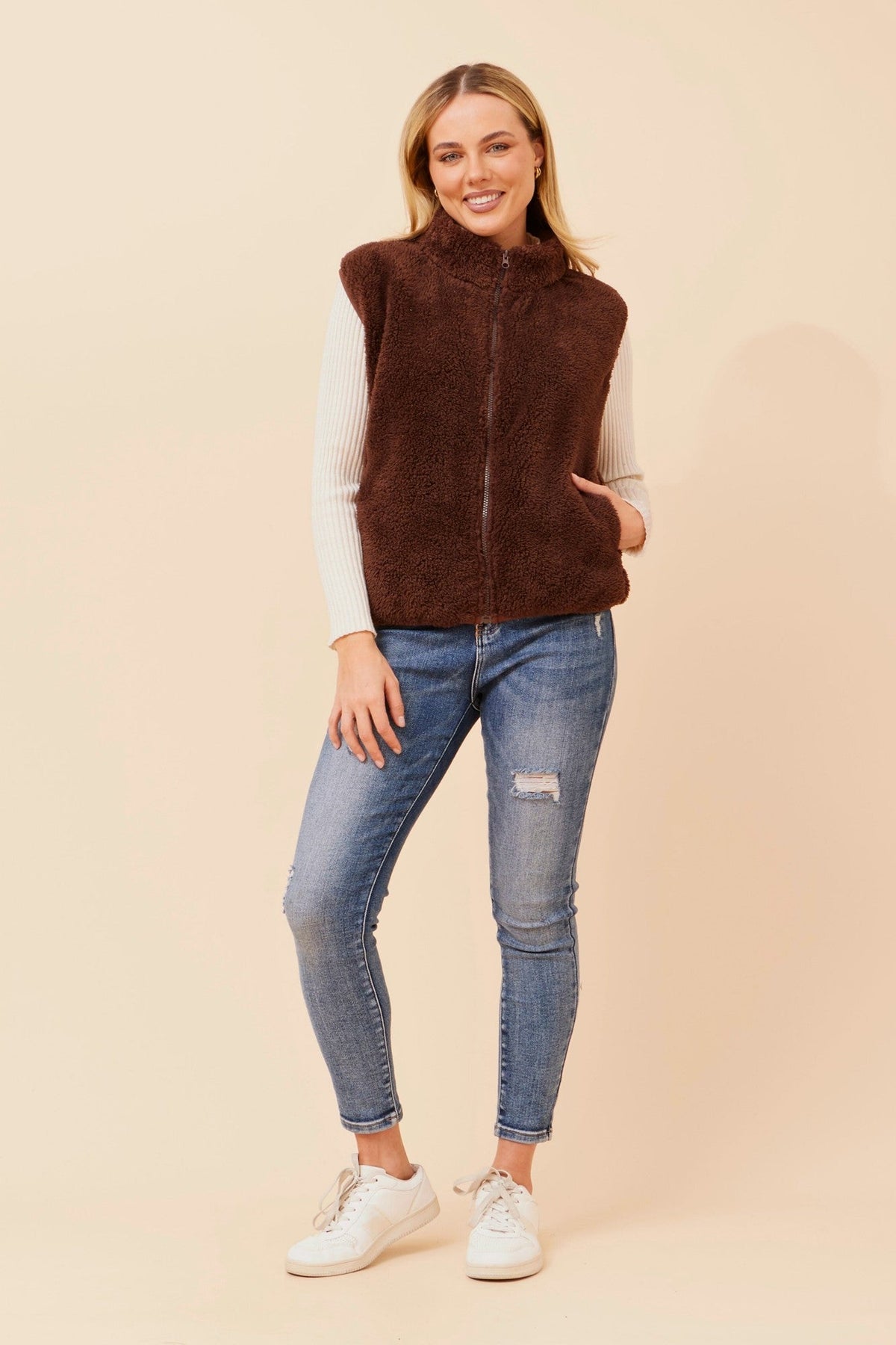 Caroline Morgan Australia ZABRINA FAUX FUR VEST (Chocolate)