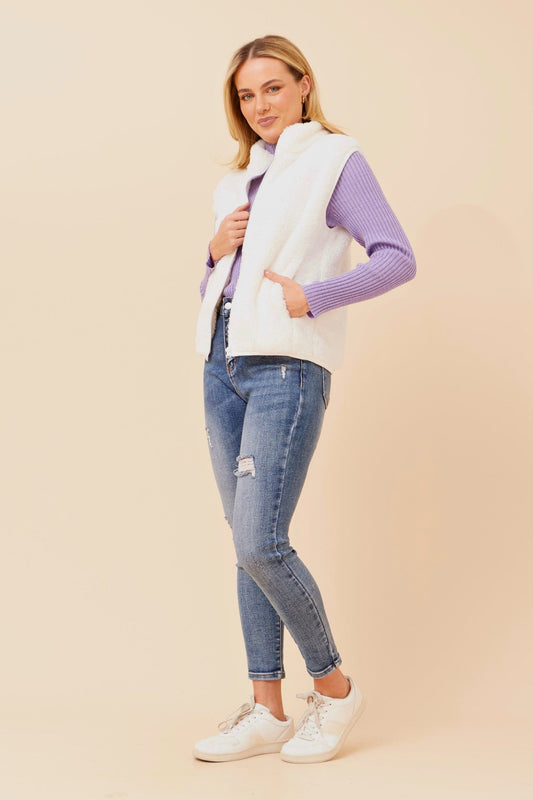 Image of Coats & Jackets. Product name - ZABRINA FAUX FUR VEST in Amazon colour by brand - Caroline Morgan Australia
