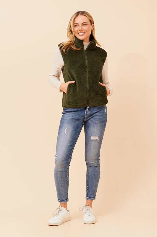 Caroline Morgan Australia ZABRINA FAUX FUR VEST (Khaki)