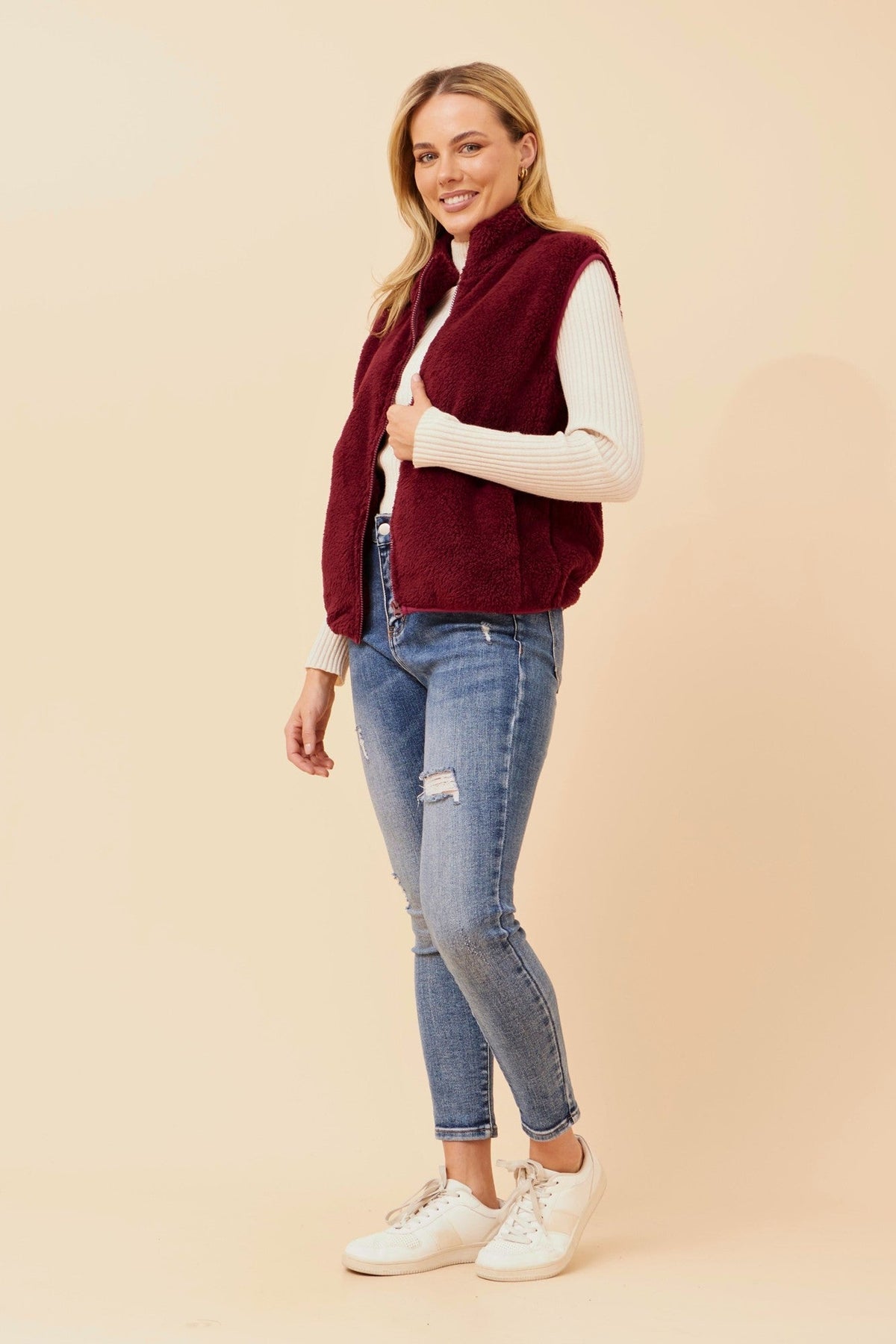 Caroline Morgan Australia ZABRINA FAUX FUR VEST (Red)
