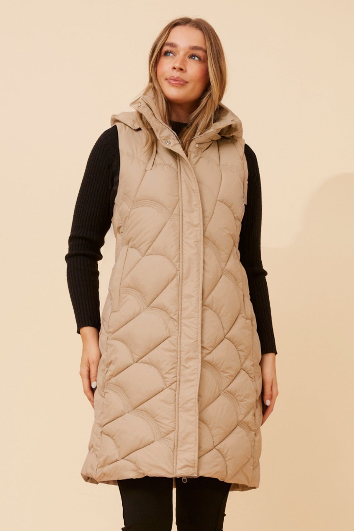 GEVAH SOLID PUFFER VEST (Beige)