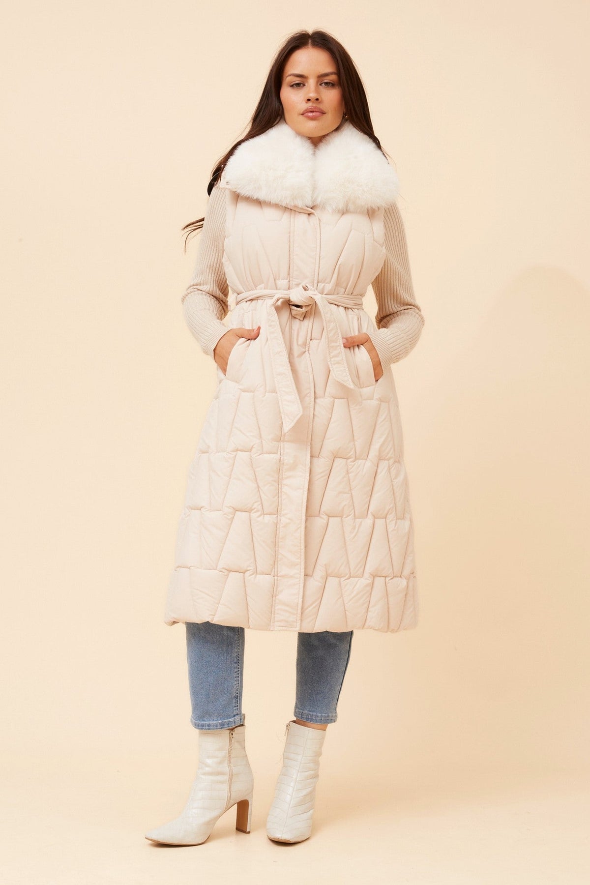 Image of Coats & Jackets. Product name - BANKS SOLID PUFFER VEST in Chocolate colour by brand - Caroline Morgan Australia